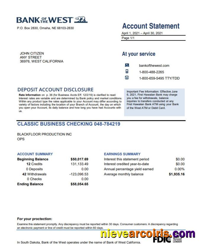 USA Bank of the West bank excel pdf